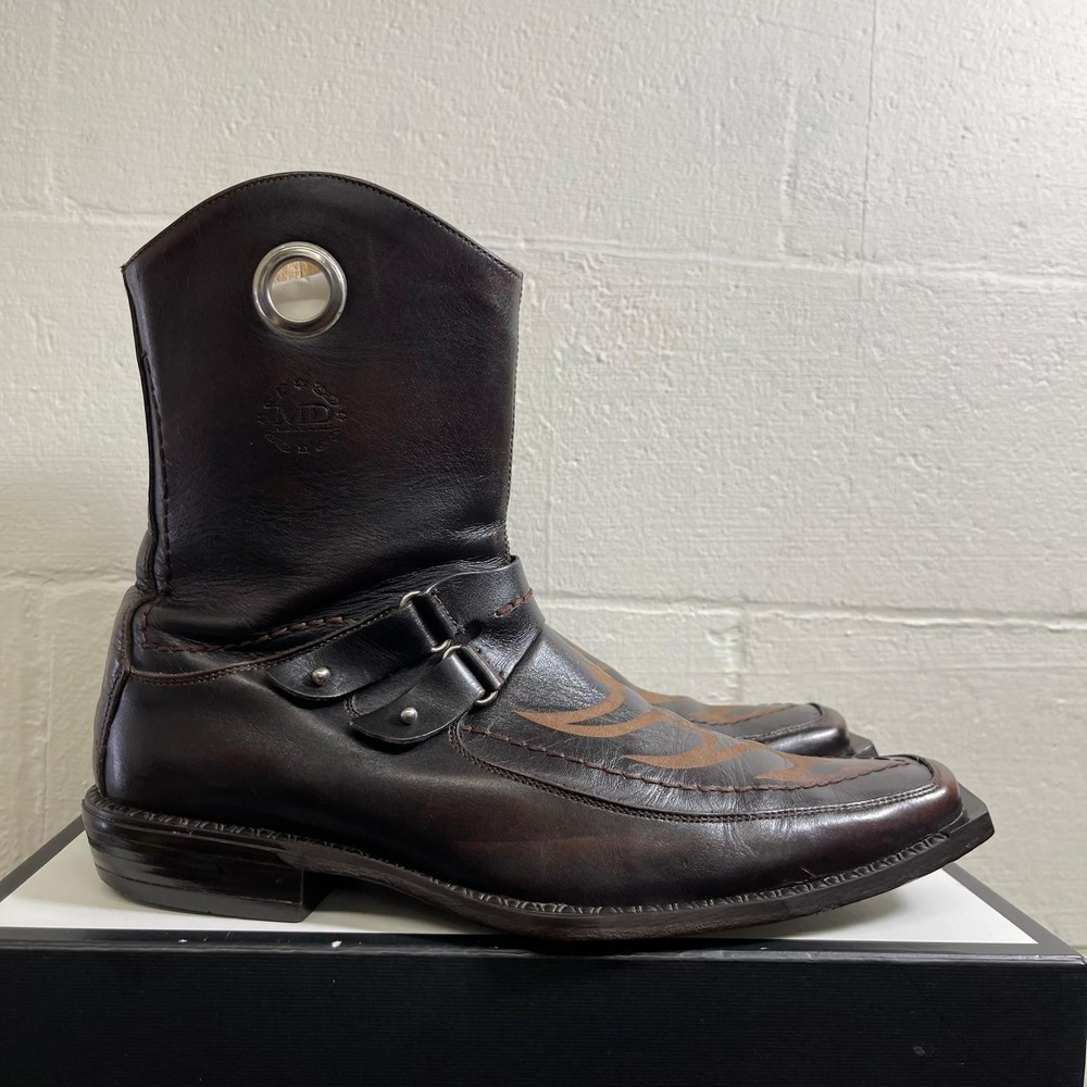 Vintage Marco Delli Brown Leather Boots Harness Western Boots Zip Side Men's 9